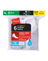 Hanes Double Tough Men's Big &amp; Tall Ankle Socks, Shoe Sizes 12-14, 6-Pairs