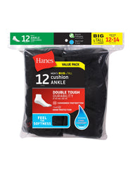 Hanes Double Tough Men's Ankle Socks, Shoe Sizes 12-14, 12-Pairs