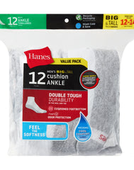 Hanes Double Tough Men's Ankle Socks, Shoe Sizes 12-14, 12-Pairs