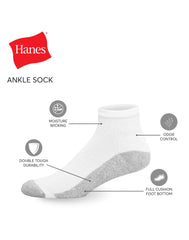Hanes Double Tough Men's Ankle Socks, Shoe Sizes 12-14, 12-Pairs