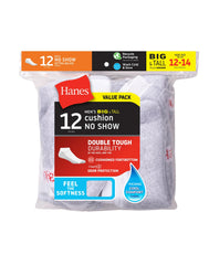 Hanes Double Tough Men's No Show Socks, Shoe Sizes 12-14, 12-Pairs