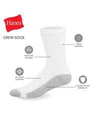 Hanes Double Tough Men's Crew Socks, Shoe Sizes 6-12, 12-Pairs