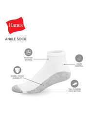 Hanes Men's Cushion Ankle Socks, 6-Pairs