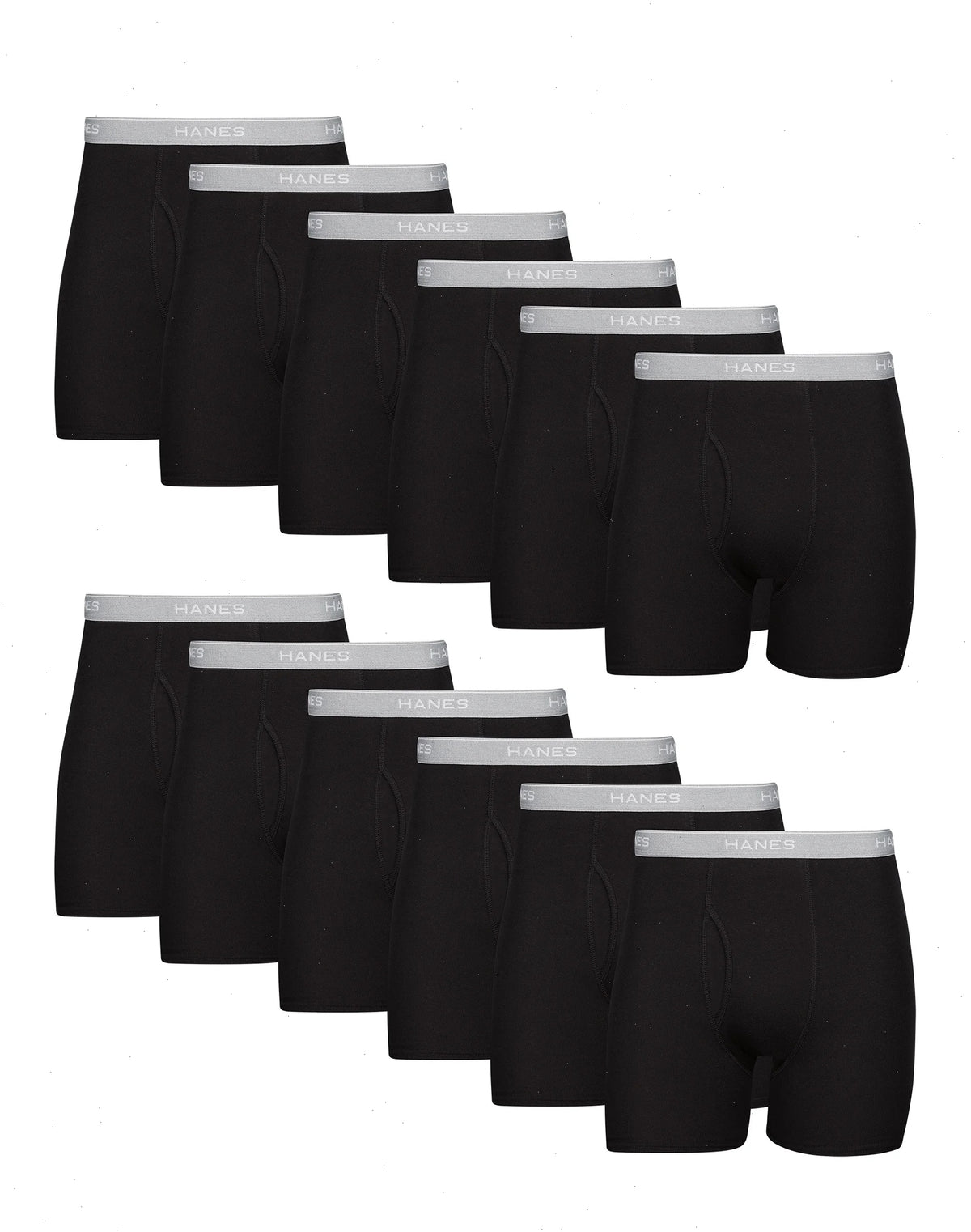 Hanes Men's Cotton Boxer Brief Underwear Value Pack, Black, 12-Pack