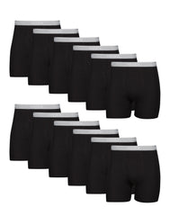 Hanes Men's Cotton Boxer Brief Underwear Value Pack, Black, 12-Pack