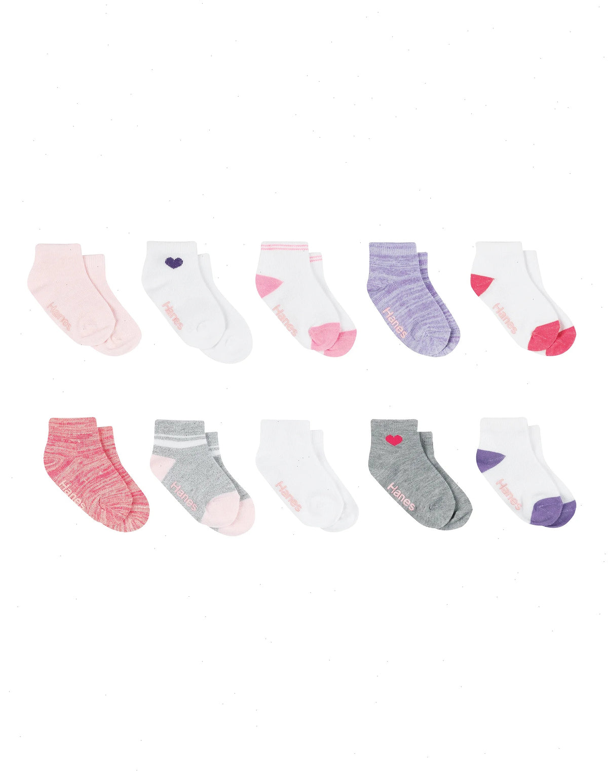 Hanes Infant/Toddler Girls' Ankle Socks, Gripper Bottoms, 10-Pairs