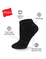 Hanes Women's Athletic Low Cut Socks, Full Sole Cushion, 10-Pairs