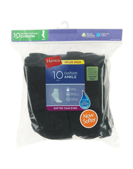 Hanes Women's Athletic Ankle Socks, Full Sole Cushion, Extended Sizes, 10-Pairs