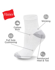 Hanes Women's Athletic Ankle Socks, Full Sole Cushion, Extended Sizes, 10-Pairs