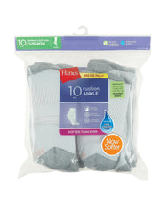 Hanes Women's Athletic Ankle Socks, Full Sole Cushion, Extended Sizes, 10-Pairs