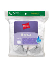 Hanes Women's Ankle Socks, Moisture-Wicking, Extended Sizes 8-12, 6-Pairs