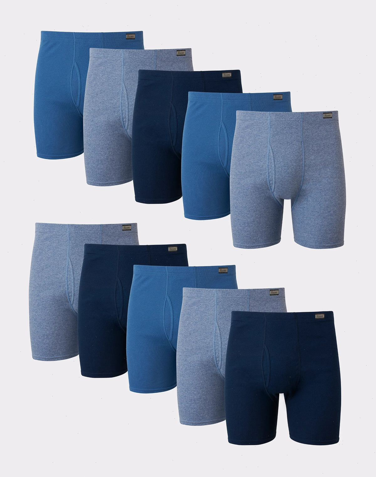 Hanes Men's Boxer Brief Super Value Pack, ComfortSoft Waistband, Assorted Blues, 10-Pack