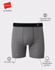 Hanes Ultimate Men&rsquo;s Cotton Boxer Brief Underwear, Comfort Flex Waistband, Black/Grey, 5-Pack