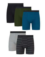 Hanes Ultimate Men&rsquo;s Cotton Boxer Brief Underwear, Comfort Flex Waistband, Solids/Print, 5-Pack