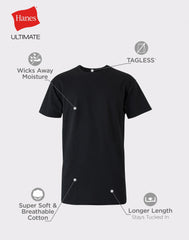 Hanes Ultimate Cotton Tall Men&rsquo;s T-Shirt Pack, Black/Grey, 4- Pack, (Big &amp; Tall Sizes)