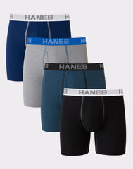 Hanes Ultimate Stretch Cotton Big Men’s Boxer Brief Underwear, Assorted, 4-Pack (Big &amp; Tall Sizes)