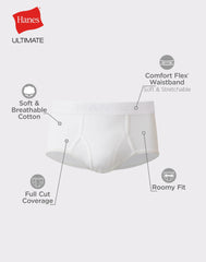 Hanes Ultimate Big Men&rsquo;s White Cotton Brief Underwear, 6-Pack, (Big &amp; Tall Sizes)