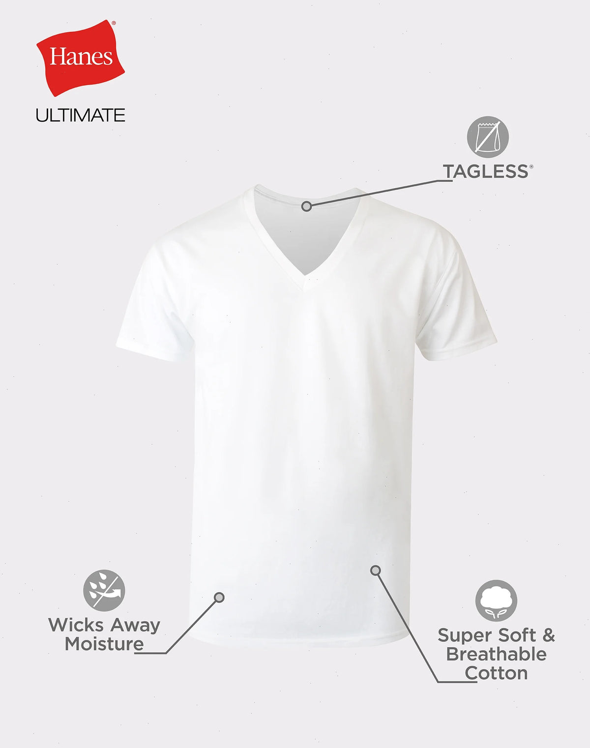 Hanes Ultimate Men&rsquo;s V-Neck Undershirt Pack, ComfortSoft, White 6-Pack