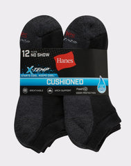 Hanes Men's Cushioned No Show Socks, X-Temp, 12-Pairs