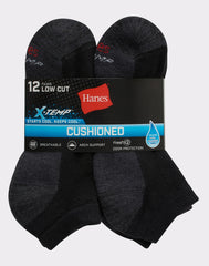 Hanes X-Temp Men's Cushioned Low Cut Socks, 12-Pairs