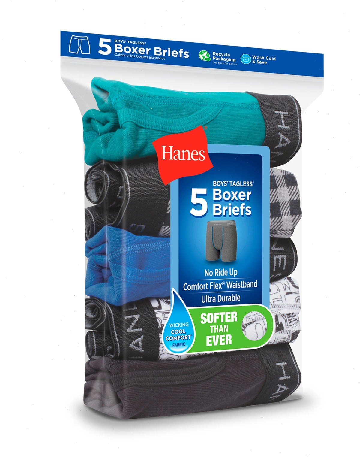 Hanes Comfort Flex Boys' Boxer Brief Underwear, 5-Pack