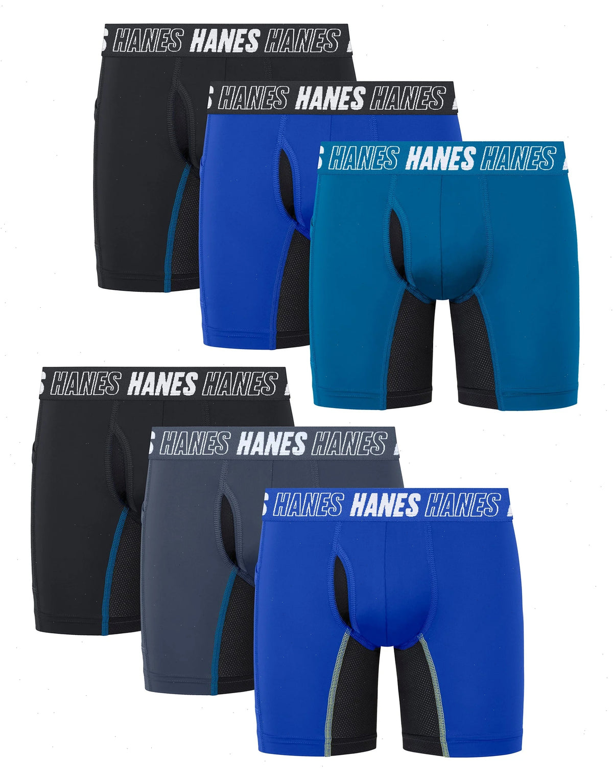 Hanes Moves Boys' Anti-Chafe Long Leg Boxer Brief Underwear, Assorted, 6-Pack