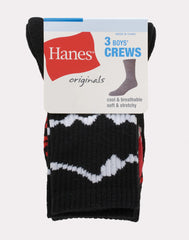 Hanes Originals Boys' Crew Socks Pack, Moisture Wicking, 3-Pairs