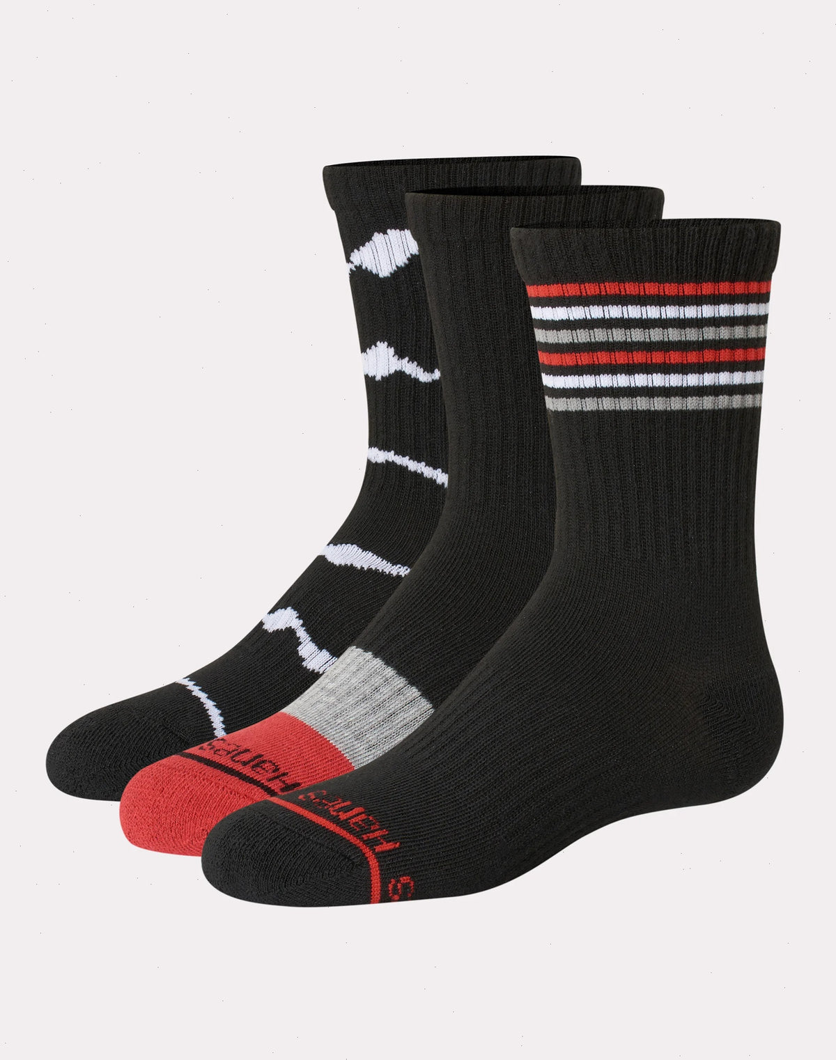 Hanes Originals Boys' Crew Socks Pack, Moisture Wicking, 3-Pairs