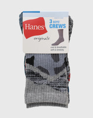 Hanes Originals Boys' Crew Socks Pack, Moisture Wicking, 3-Pairs