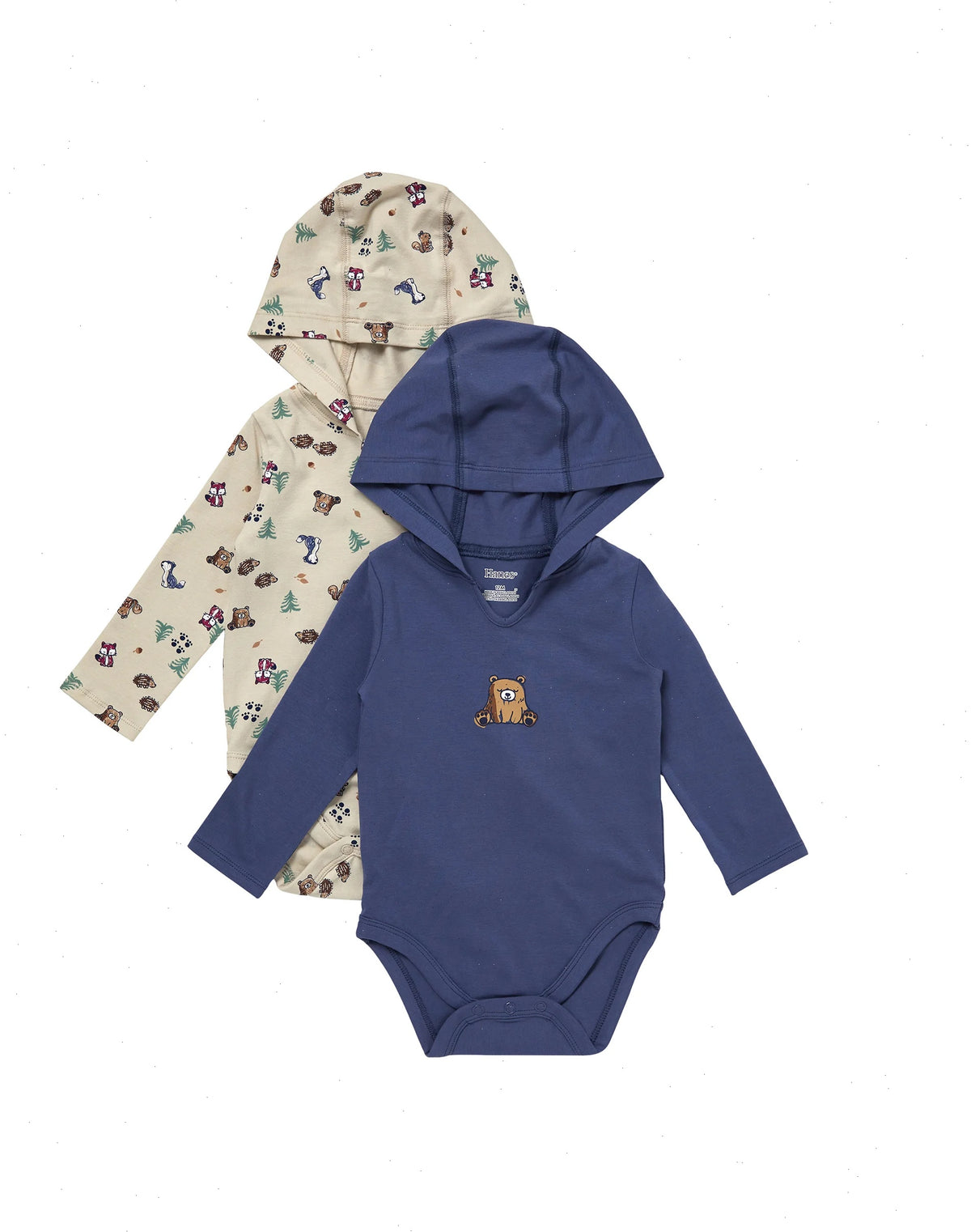 Hanes Pure Comfort Baby Long Sleeve Hooded Bodysuits, Organic Cotton, Boys &amp; Girls, 2-Pack