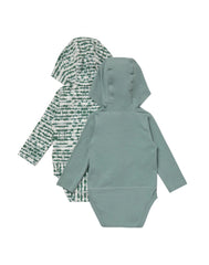 Hanes Pure Comfort Baby Long Sleeve Hooded Bodysuits, Organic Cotton, Boys &amp; Girls, 2-Pack