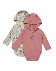 Hanes Pure Comfort Baby Long Sleeve Hooded Bodysuits, Organic Cotton, Boys &amp; Girls, 2-Pack