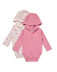 Hanes Pure Comfort Baby Long Sleeve Hooded Bodysuits, Organic Cotton, Boys &amp; Girls, 2-Pack