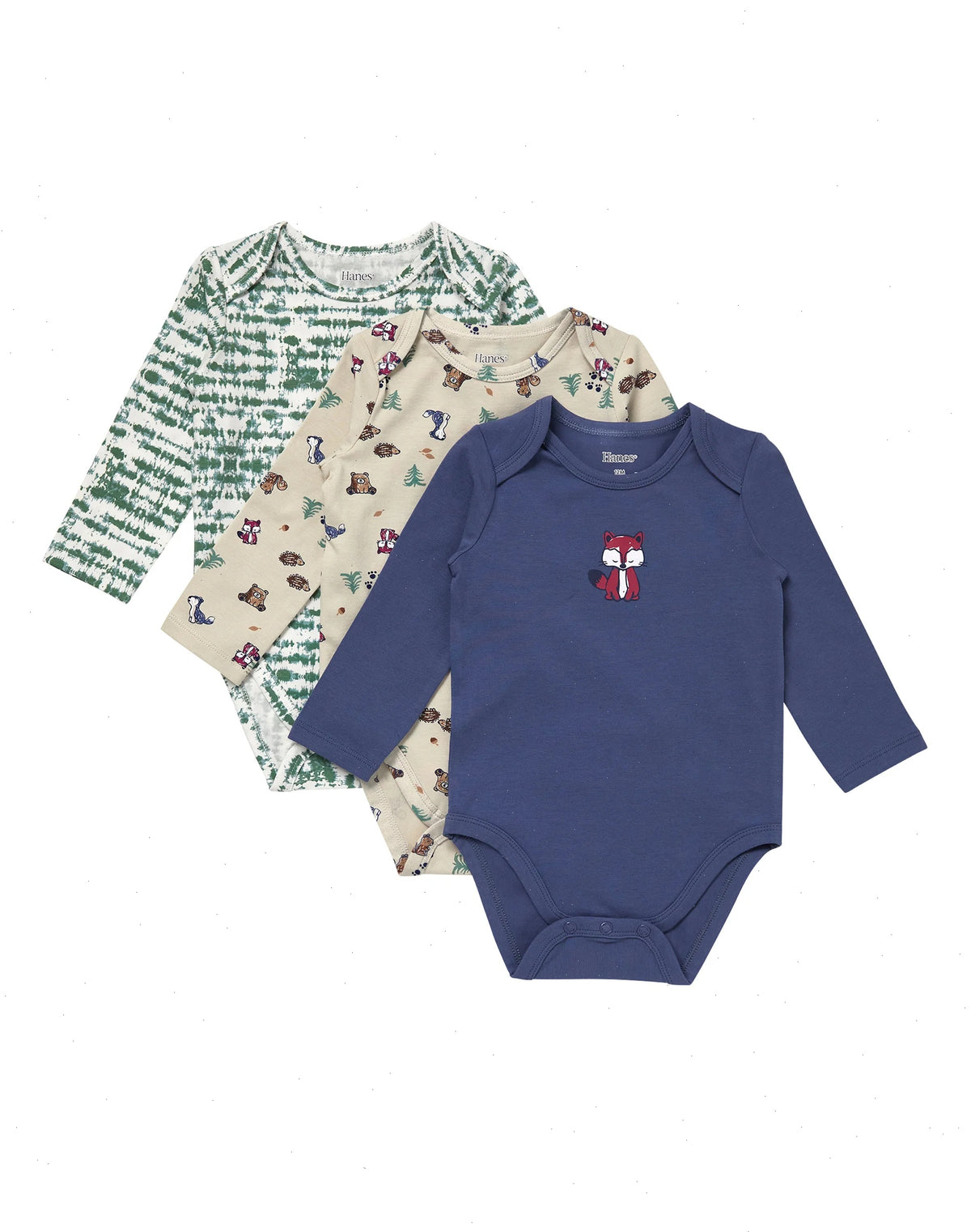 Hanes Pure Comfort Baby Long Sleeve Bodysuits, Organic Cotton, Boys &amp; Girls, 3-Pack