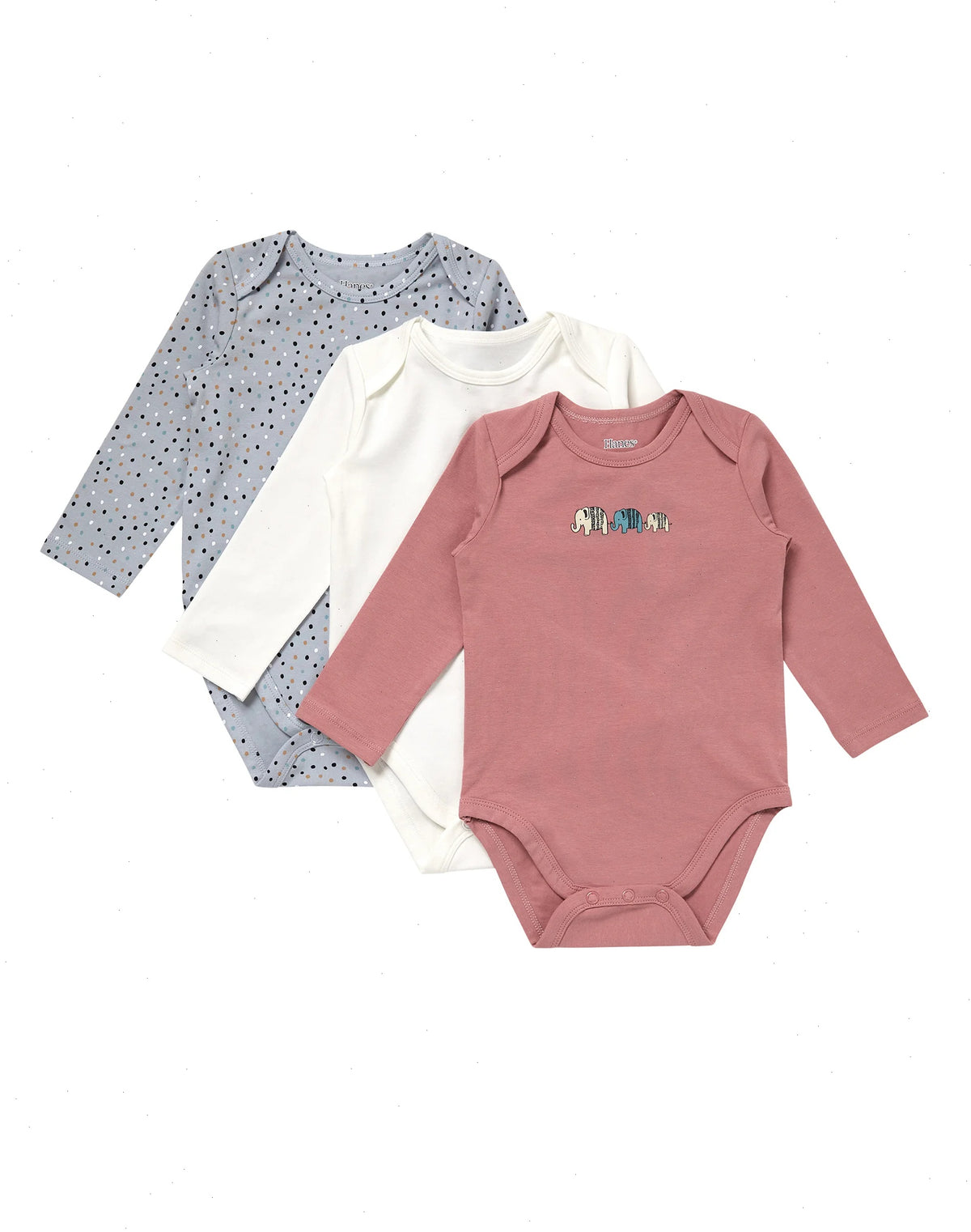Hanes Pure Comfort Baby Long Sleeve Bodysuits, Organic Cotton, Boys &amp; Girls, 3-Pack