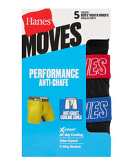 Hanes Moves Boys' Anti-Chafe Boxer Brief Underwear, Black, 5-Pack