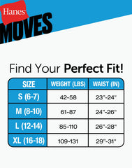 Hanes Moves Boys' Anti-Chafe Boxer Brief Underwear, Black, 5-Pack