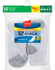 Hanes Double Tough Boys' Cushion Ankle Socks, 12-Pairs