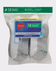 Hanes Double Tough Boys' Cushion Ankle Socks, 12-Pairs