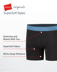 Hanes Originals Boys' SuperSoft Boxer Brief Underwear, Black, 5-Pack