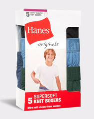 Hanes Originals Boys' SuperSoft Knit Boxer Underwear, 5-Pack