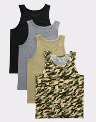 Hanes Originals Boys' Tank Undershirt, Camo &amp; Assorted, 4-Pack