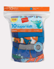 Hanes Toddler Boys' Tagless Briefs, Dinosaur Prints &amp; Solids, 10-Pack