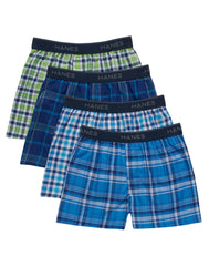 Hanes Ultimate ComfortSoft Boys' Woven Boxer Underwear, Assorted Plaid, 4-Pack
