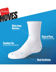Hanes Moves Ultimate Boys' Seamless Stretch Mid Crew Socks, 6-Pairs
