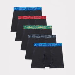 Hanes Moves Boys' Breathable Mesh Boxer Brief Underwear, X-Temp, Black, 5-Pack