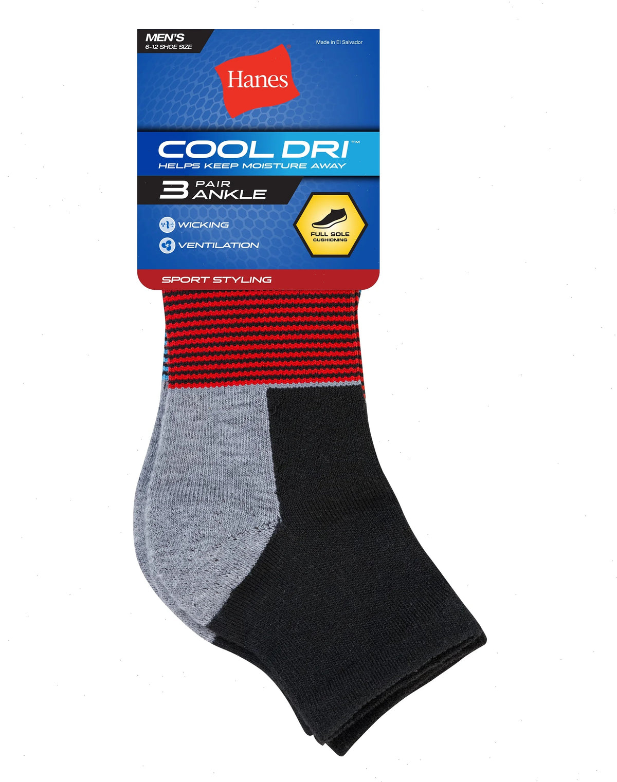 Hanes Cool DRI Men's Ankle Socks with Ventilation, 3-Pairs