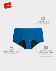 Hanes Comfort, Period. Women's Boyshort Period Underwear, Moderate Leaks, Neutrals, 3-Pack