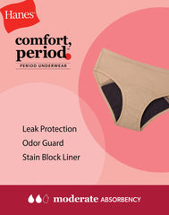 Hanes Comfort, Period. Girls' Boyshort Period Underwear, Moderate Leaks, 4-Pack