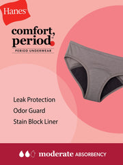 Hanes Comfort, Period. Girls' Hipster Period Underwear, Moderate Protection, Assorted, 4-Pack